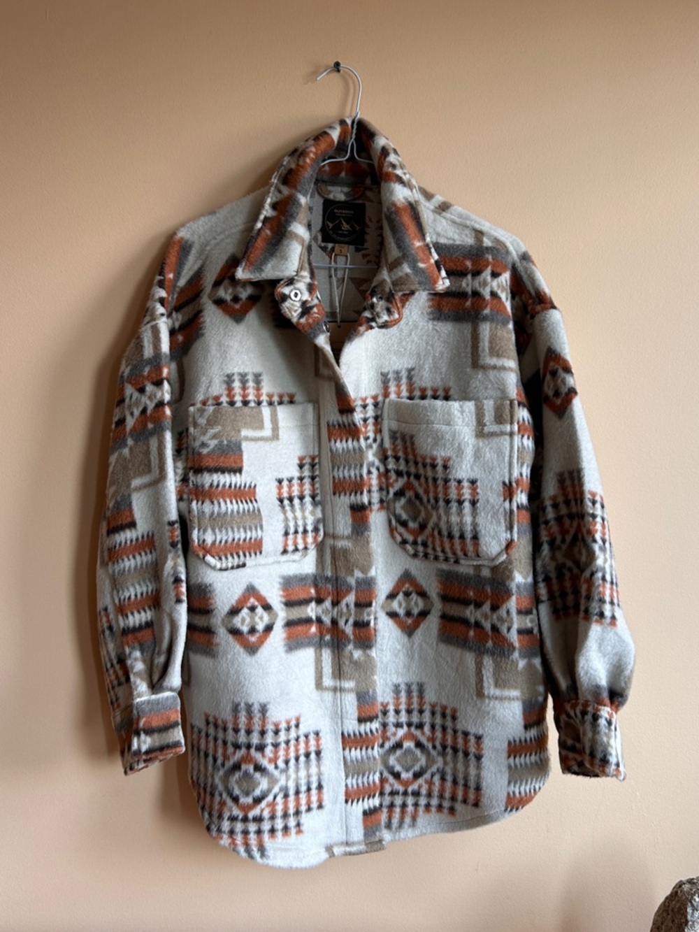 Southwestern Print Button-Up Shacket in Cream & Brown (NWT) - Picture 2 of 9